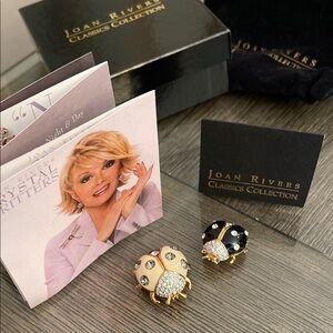 Joan Rivers Night & Day Ladybugs Brooches Set Crystal Critters